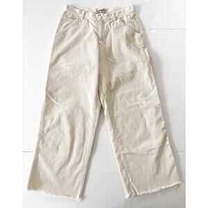 London Jean Corduroy Women 8 Cream Wide Leg Raw Hem Carpenter Cropped Y2K 80’s